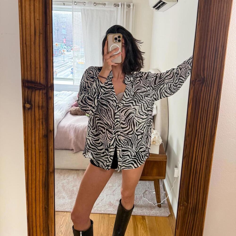 Zebra Print Button-Down Blouse